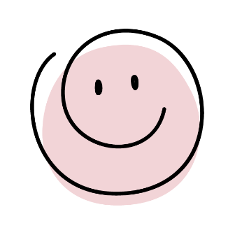 Simple hand‑drawn smiley face formed by a black swirl line with a pink circular background shape.